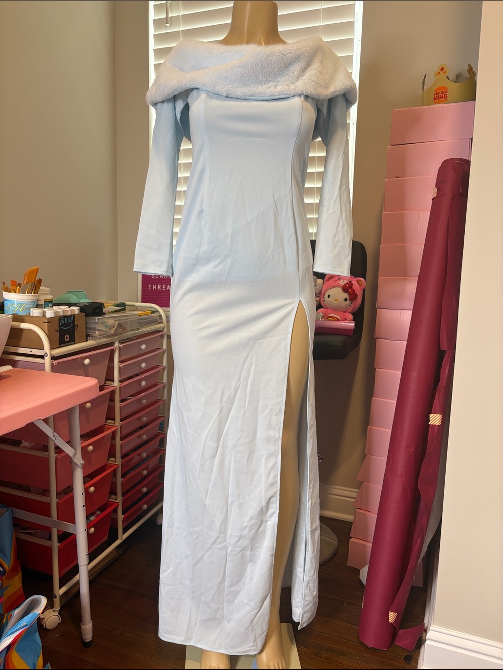 Elegant Off-Shoulder Light Blue Maxi Dress with Thigh Slit